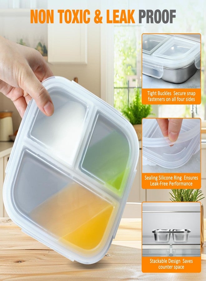 RAOOKIF 2 Pack Stainless Steel Snack Containers with Lids, 3-Compartment Leak-Proof Food Storage Containers, 20 oz Reusable Grab-and-Go Bento Box for School, Home, Office, and Camping, Dishwasher-Safe - Image 4