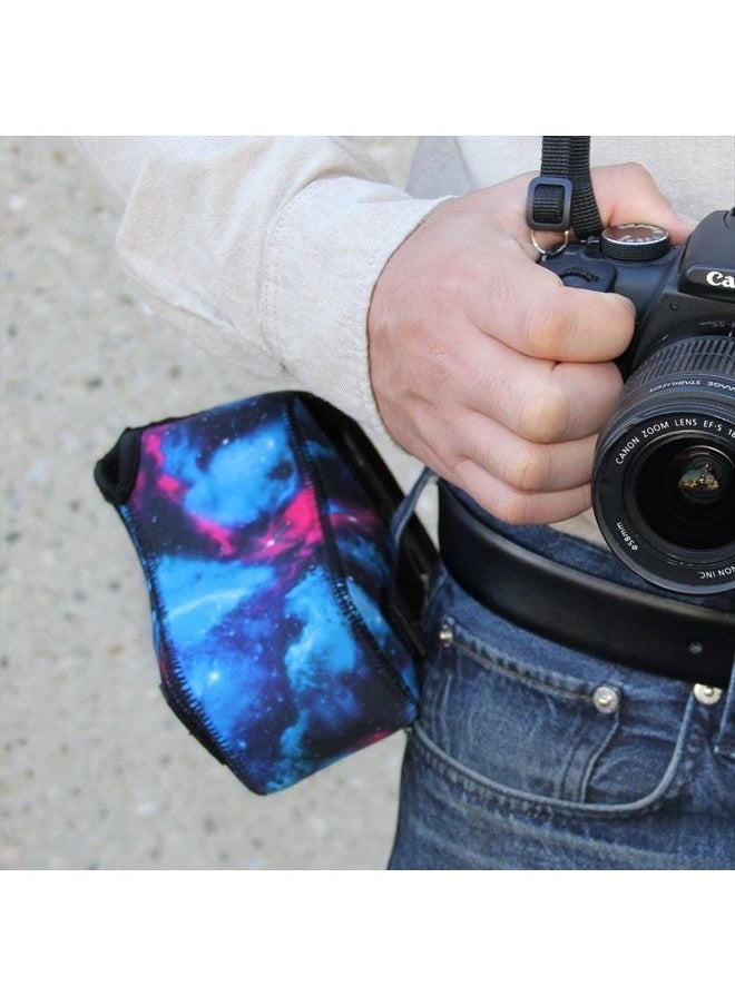 USA Gear - DSLR Camera Sleeve with Neoprene Protection, Holster Belt Loop and Accessory Storage - Compatible with Canon EOS Rebel T7, 850D, 250D, SL3, R7, Nikon D3500, D5600, and More (Galaxy) - Image 1