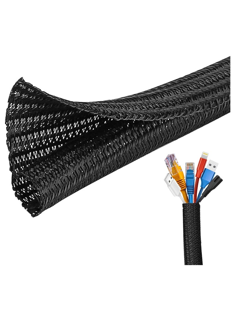 NNEWVANTE غلاف تنظيم الكابلات، أنبوب إدارة كابلات بطول 3م لجهاز الكمبيوتر/التلفاز، بقطر 12-20مم، واقي لاصق ذاتي لتنظيم الأسلاك للمنزل، المكتب - أسود - Image 1