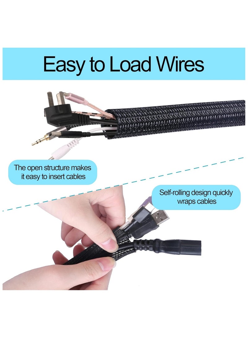 NNEWVANTE غلاف تنظيم الكابلات، أنبوب إدارة كابلات بطول 3م لجهاز الكمبيوتر/التلفاز، بقطر 12-20مم، واقي لاصق ذاتي لتنظيم الأسلاك للمنزل، المكتب - أسود - Image 2