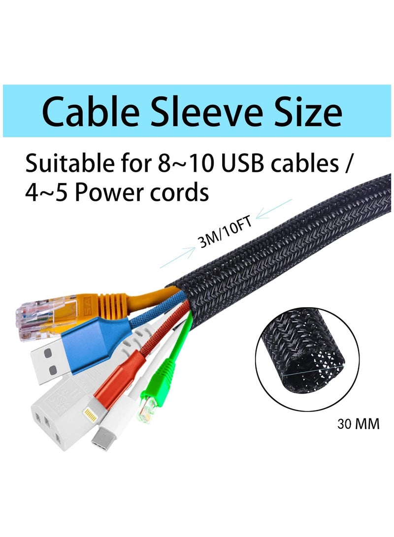 NNEWVANTE غلاف تنظيم الكابلات، أنبوب إدارة كابلات بطول 3م لجهاز الكمبيوتر/التلفاز، بقطر 12-20مم، واقي لاصق ذاتي لتنظيم الأسلاك للمنزل، المكتب - أسود - Image 3