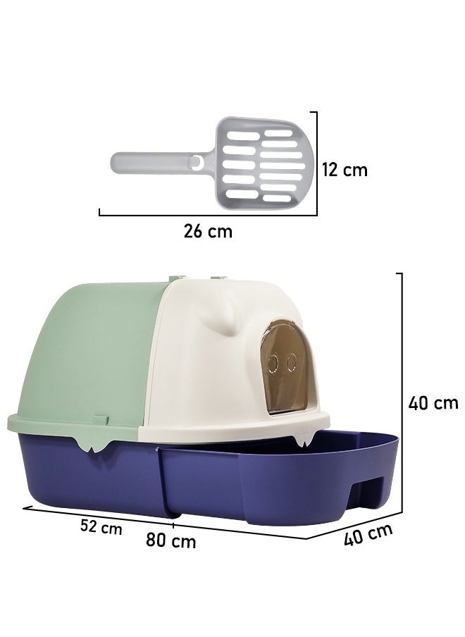 MAJIBAO Cat litter box with drawer design, Fully enclosed cat litter basin, Anti-splash and odor control with deodorant filter and foldable, Suitable for all sized cat (Blue) 40 cm Long  - Image 2