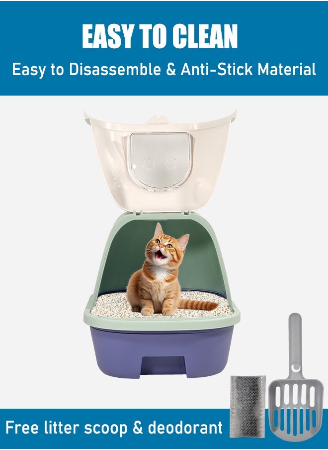 MAJIBAO Cat litter box with drawer design, Fully enclosed cat litter basin, Anti-splash and odor control with deodorant filter and foldable, Suitable for all sized cat (Blue) 40 cm Long  - Image 4