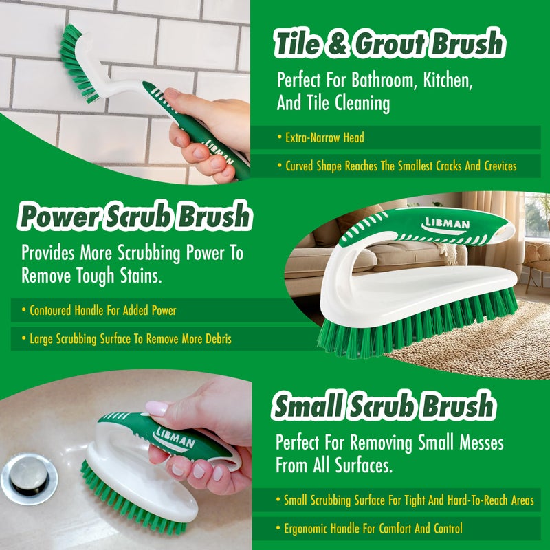 Libman Commercial طقم فرشاة ليبمان للتنظيف | فرشاة تنظيف | فرشاة بلاط وجص | فرشاة تنظيف صغيرة | فرشاة تنظيف قوية | فرشاة سجاد | فرشاة حمام | فرشاة أحذية | 3 فرش مختلفة مشمولة - Image 3