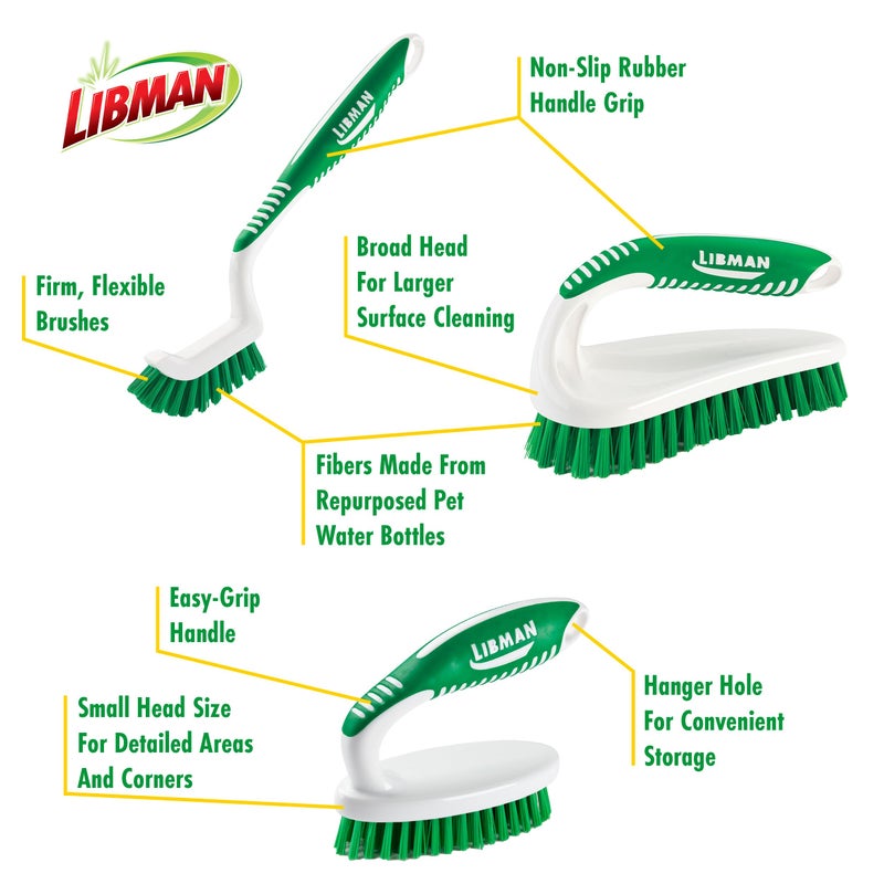 Libman Commercial طقم فرشاة ليبمان للتنظيف | فرشاة تنظيف | فرشاة بلاط وجص | فرشاة تنظيف صغيرة | فرشاة تنظيف قوية | فرشاة سجاد | فرشاة حمام | فرشاة أحذية | 3 فرش مختلفة مشمولة - Image 4