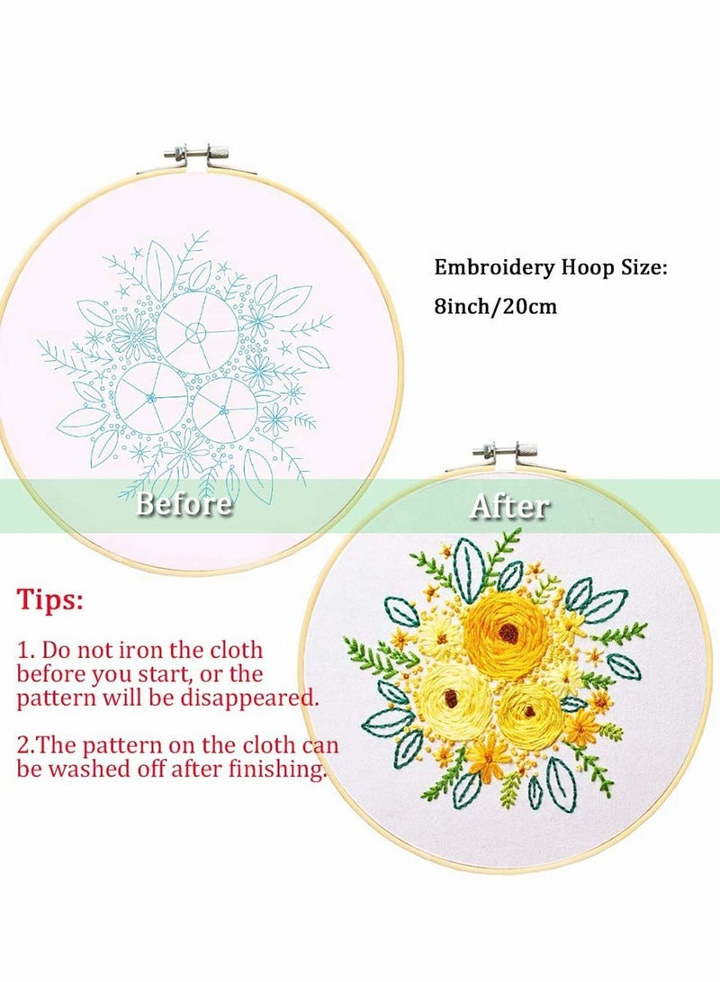Y&D Embroidery Starter Kit with Flower Pattern and Instructions for Beginners Full Range of Stamped Kits  - Image 3
