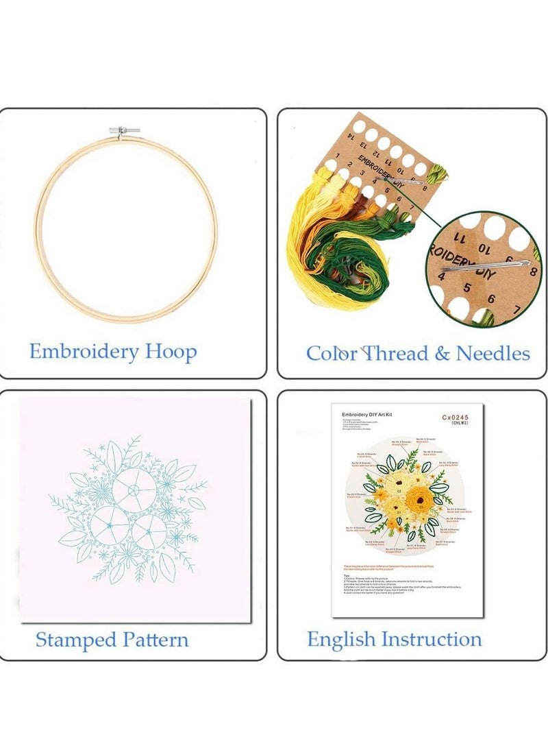 Y&D Embroidery Starter Kit with Flower Pattern and Instructions for Beginners Full Range of Stamped Kits  - Image 4