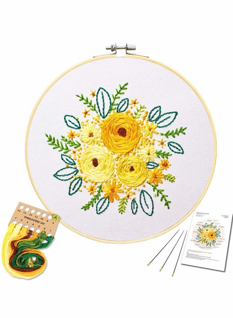 Y&D Embroidery Starter Kit with Flower Pattern and Instructions for Beginners Full Range of Stamped Kits  - Image 1