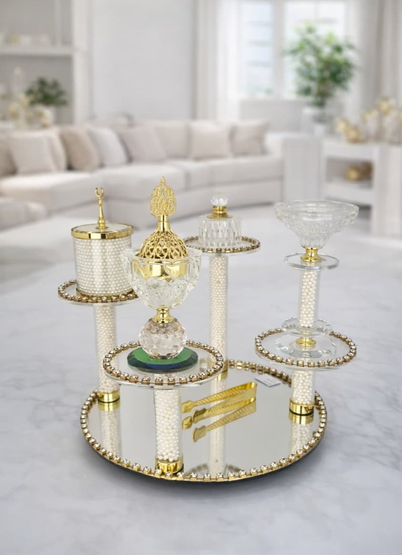 Radin Crystal Incense Bakhoor Burner Set 6Piece Elegance Includes Beautiful Moving Stand Oud Burner Storage Bowl Candle Stand Small Oil Perfume Bottle Safety Tongs and Charcoal Handling Tool - Image 1