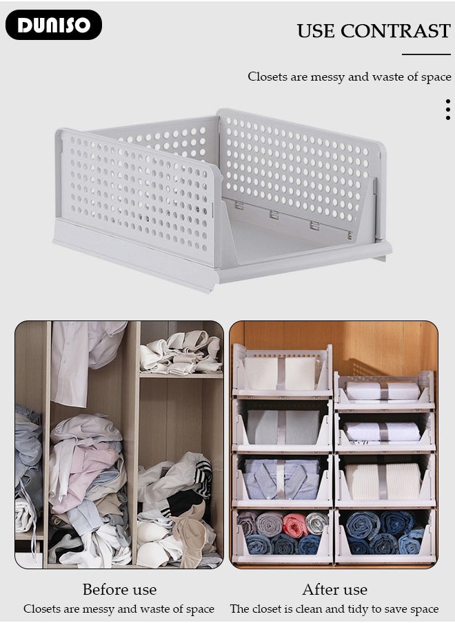 DUNISO 3 Packs Stackable Plastic Storage Basket, Foldable Closet Organizers Storage Bins, Small Drawer Shelf Storage Container for Wardrobe Cupboard Kitchen Bathroom Office  - Image 3