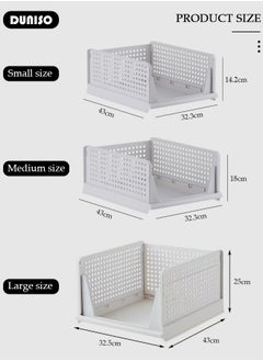 DUNISO 3 Packs Stackable Plastic Storage Basket, Foldable Closet Organizers Storage Bins, Small Drawer Shelf Storage Container for Wardrobe Cupboard Kitchen Bathroom Office  - Image 4