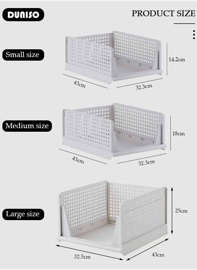 DUNISO 3 Packs Stackable Plastic Storage Basket, Foldable Closet Organizers Storage Bins, Small Drawer Shelf Storage Container for Wardrobe Cupboard Kitchen Bathroom Office  - Image 4