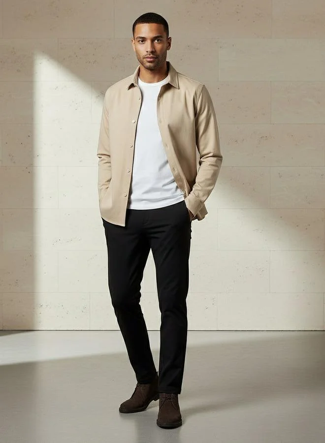 Iconic Iconic Men Slim Fit Collared Seamless Long Sleeve Shirt