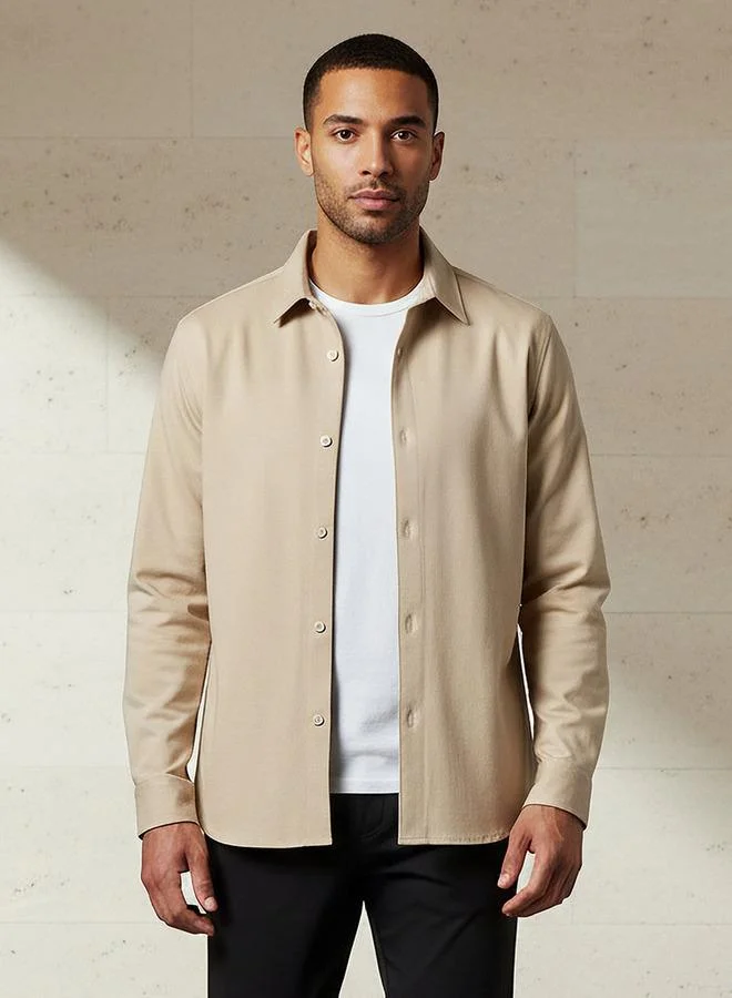 Iconic Iconic Men Slim Fit Collared Seamless Long Sleeve Shirt