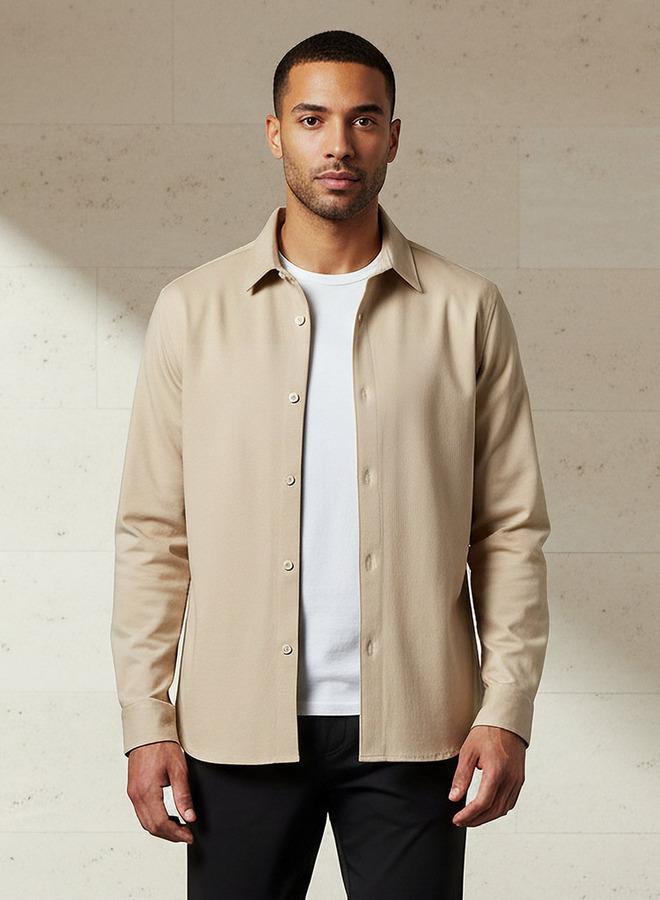 Iconic Men Slim Fit Collared Seamless Long Sleeve Shirt - Image 1