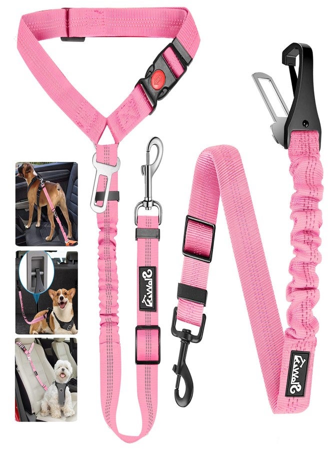Lukovee Dog Seatbelt Leash for Cars, 2 Pack Pet Safety Seat Belt with Adjustable Buckle & Reflective Bungee, Connect Dog Harness in Vehicle Dogs Restraint Travel Daily Use (Pink) - Image 1