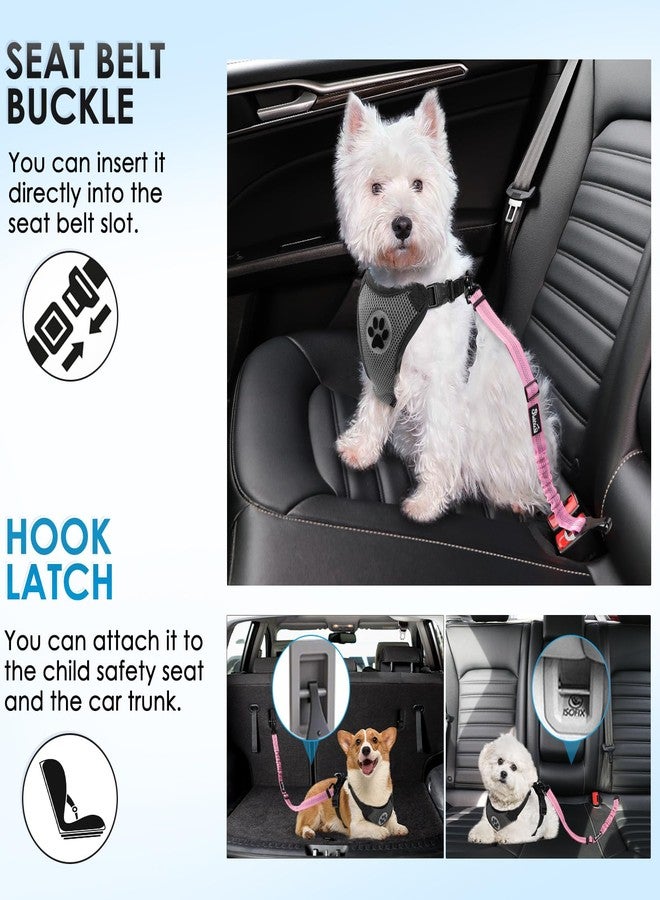 Lukovee Dog Seatbelt Leash for Cars, 2 Pack Pet Safety Seat Belt with Adjustable Buckle & Reflective Bungee, Connect Dog Harness in Vehicle Dogs Restraint Travel Daily Use (Pink) - Image 3
