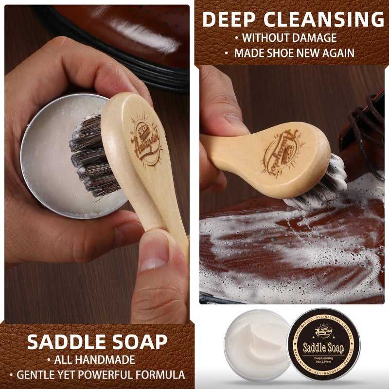 Awaydol 10 PCS Leather Care Kit - Horsehair Brushes,Saddle Soap,Waterproofing Wax,Mink Oil Conditioner,Polishing Cloth,Microfiber cloth,Boot Shoe Shine Cleaning Kit Gift for Men Cowboy Husband Dad ï»¿ - Image 3