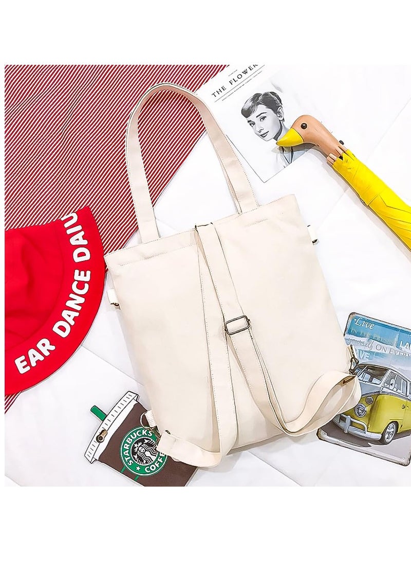 SYOSI - 2PCS Canvas Tote Bags for Women - Beige & Black Crossbody Shoulder Handbags with Inner Zipper Pocket, Large Capacity, Perfect for Work, Shopping, Travel - Image 1