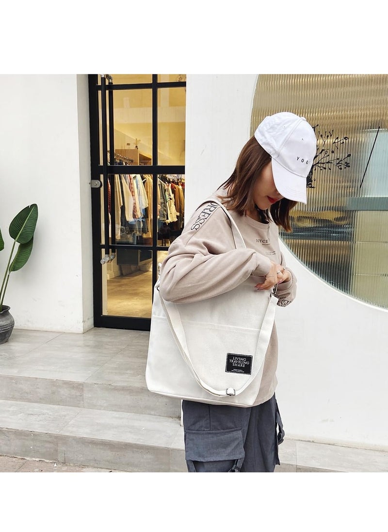SYOSI - 2PCS Canvas Tote Bags for Women - Beige & Black Crossbody Shoulder Handbags with Inner Zipper Pocket, Large Capacity, Perfect for Work, Shopping, Travel - Image 1