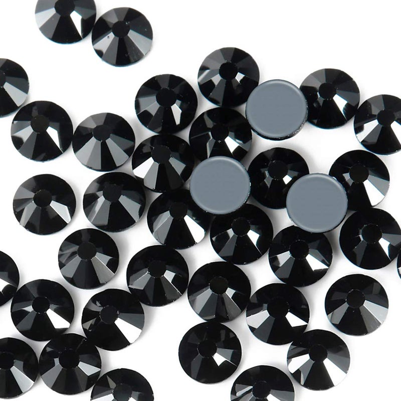 Dowarm Hotfix Crystal Rhinestones Hot Fix Crystals for Crafts Clothes Flatback Glass Crystal for Decoration Round Gems Jet Black SS6 1440PCS