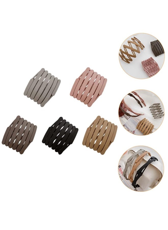 5Pcs Foldable Headband Compact Folding Headband Hair Band Retractable Pocket Hair Band Non-Slip Tooth Hair Loops Vintage Cross Geometric Spring Wavy Hair Hoop For Fashion Women Girls