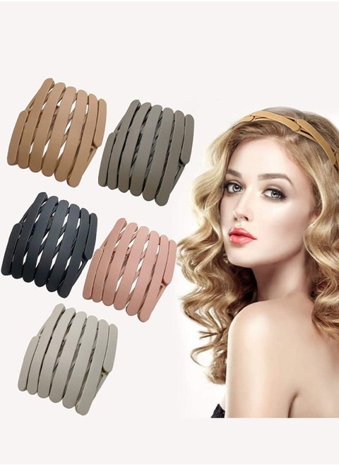 5Pcs Foldable Headband Compact Folding Headband Hair Band Retractable Pocket Hair Band Non-Slip Tooth Hair Loops Vintage Cross Geometric Spring Wavy Hair Hoop For Fashion Women Girls