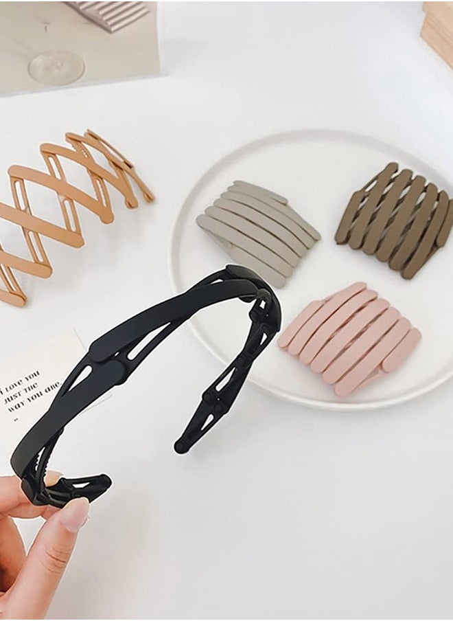 5Pcs Foldable Headband Compact Folding Headband Hair Band Retractable Pocket Hair Band Non-Slip Tooth Hair Loops Vintage Cross Geometric Spring Wavy Hair Hoop For Fashion Women Girls
