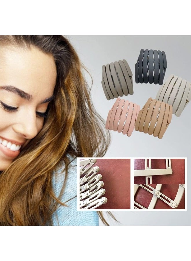 5Pcs Foldable Headband Compact Folding Headband Hair Band Retractable Pocket Hair Band Non-Slip Tooth Hair Loops Vintage Cross Geometric Spring Wavy Hair Hoop For Fashion Women Girls
