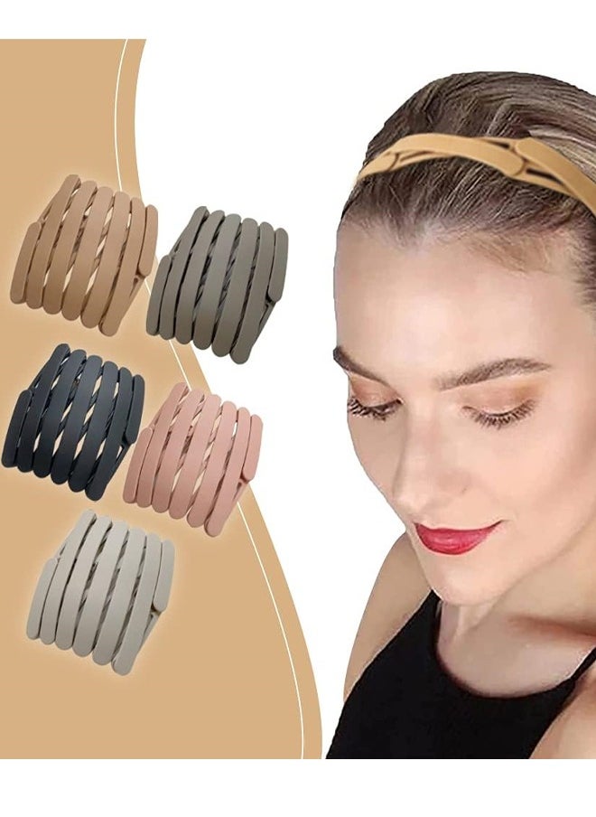 5Pcs Foldable Headband Compact Folding Headband Hair Band Retractable Pocket Hair Band Non-Slip Tooth Hair Loops Vintage Cross Geometric Spring Wavy Hair Hoop For Fashion Women Girls