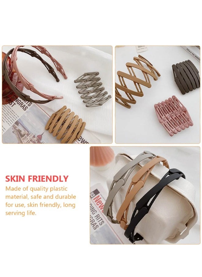 5Pcs Foldable Headband Compact Folding Headband Hair Band Retractable Pocket Hair Band Non-Slip Tooth Hair Loops Vintage Cross Geometric Spring Wavy Hair Hoop For Fashion Women Girls