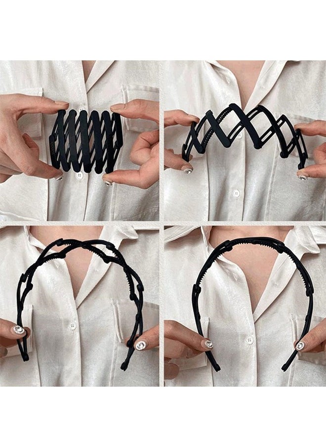 5Pcs Foldable Headband Compact Folding Headband Hair Band Retractable Pocket Hair Band Non-Slip Tooth Hair Loops Vintage Cross Geometric Spring Wavy Hair Hoop For Fashion Women Girls