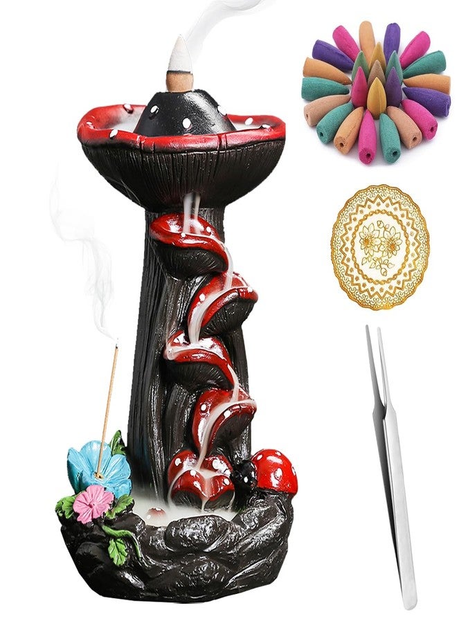 Laoybho Mushroom Backflow Incense Holder, Resin Aromatherapy Decor with Smoke Cascade Effect for Home Relaxation, Meditate Stress Relief Waterfall Incense Burner Fountain with Cones Zen Room Decor - Image 1