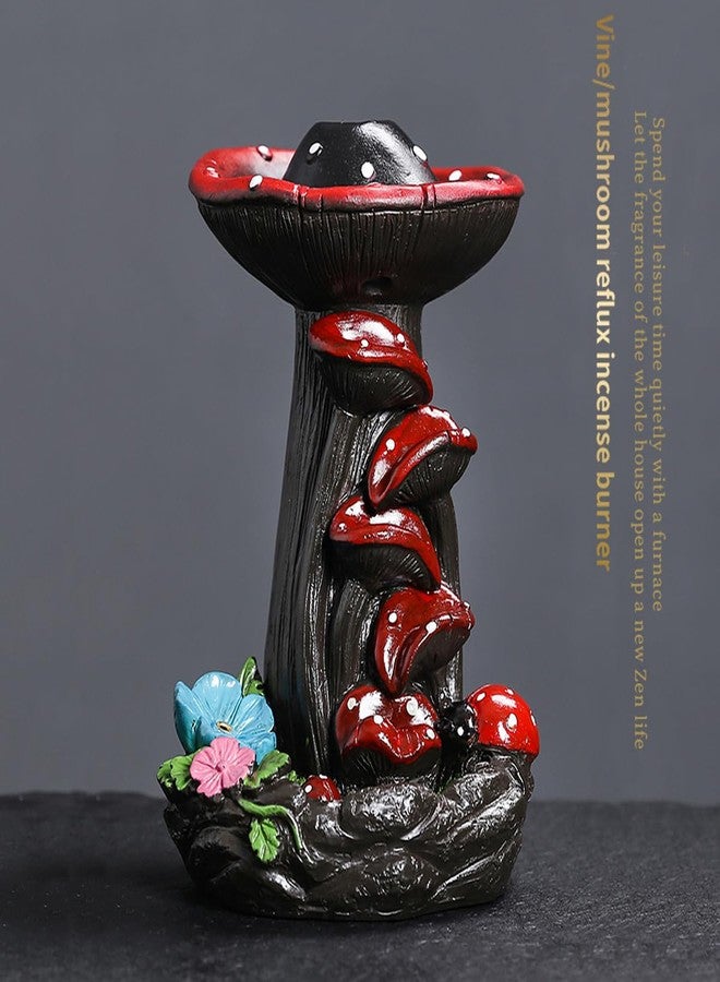 Laoybho Mushroom Backflow Incense Holder, Resin Aromatherapy Decor with Smoke Cascade Effect for Home Relaxation, Meditate Stress Relief Waterfall Incense Burner Fountain with Cones Zen Room Decor - Image 2