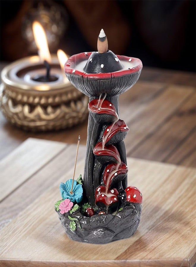 Laoybho Mushroom Backflow Incense Holder, Resin Aromatherapy Decor with Smoke Cascade Effect for Home Relaxation, Meditate Stress Relief Waterfall Incense Burner Fountain with Cones Zen Room Decor - Image 5