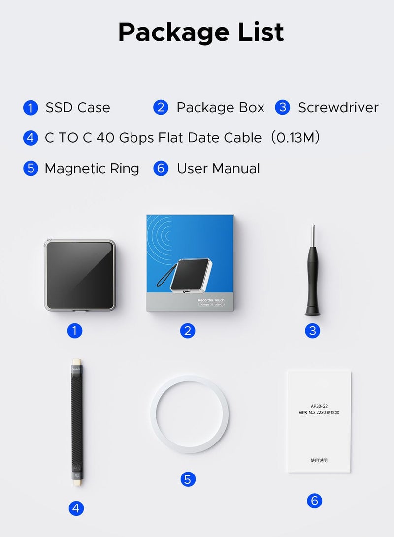 Magnetic M.2 NVMe 2230 SSD Enclosure, Compatible with Magsafe for iPhone 15 Pro Max ProRes, 10Gbps USB C 3.2 Gen2 Type-C to NVMe Reader with Protective Case, Lanyard - AP30 (Black) - Image 1