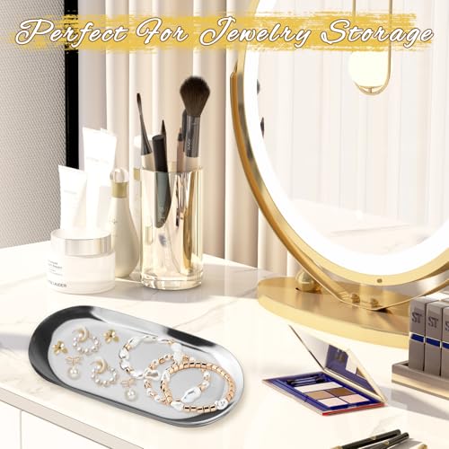 Cositina 6 Pcs 7.09x3.35inch Stainless Steel Tray Decorative Storage Plate Metal Organizer for Jewelry Cosmetic Serving - Silver - Image 4
