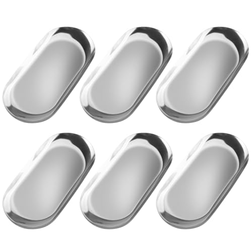 Cositina 6 Pcs 7.09x3.35inch Stainless Steel Tray Decorative Storage Plate Metal Organizer for Jewelry Cosmetic Serving - Silver - Image 1