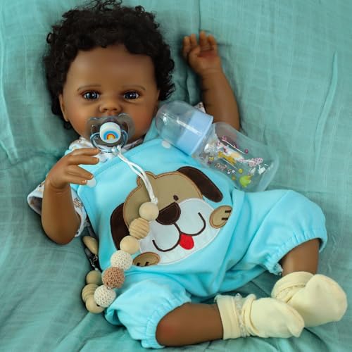 SCOM Realistic Reborn Baby Boy Black 20 Inch African American Lifelike Newborn Real Life Baby Dolls with Clothes and Soft Body Toy Gift for Kids Age 3 - Image 1