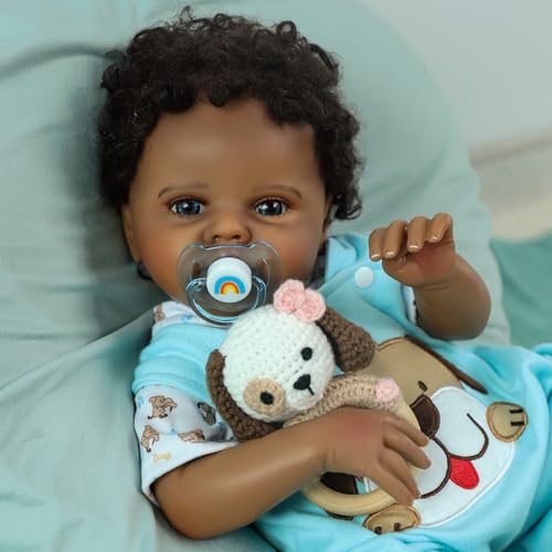 SCOM Realistic Reborn Baby Boy Black 20 Inch African American Lifelike Newborn Real Life Baby Dolls with Clothes and Soft Body Toy Gift for Kids Age 3 - Image 5