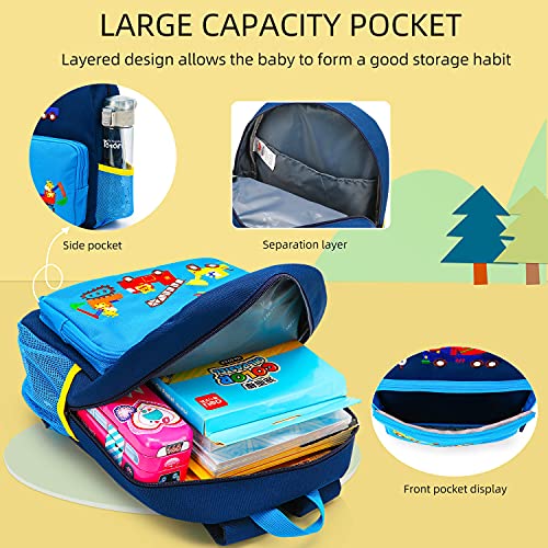willikiva Car Dinosaur Kids Toddler Backpack for Boys and Girls Children Waterproof Preschool Bag(Blue Traffic Paradise) - Image 4