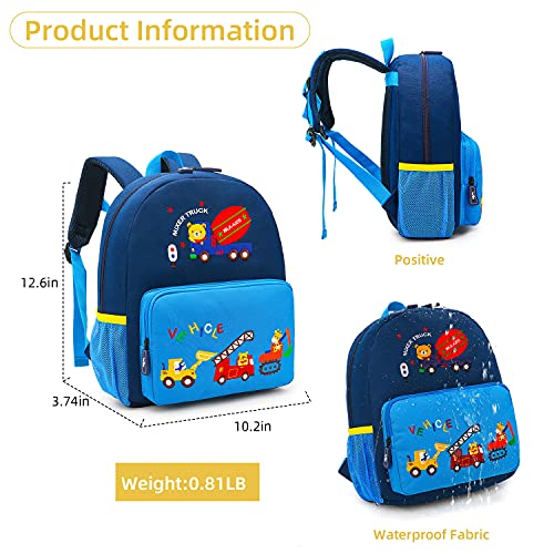 willikiva Car Dinosaur Kids Toddler Backpack for Boys and Girls Children Waterproof Preschool Bag(Blue Traffic Paradise) - Image 3
