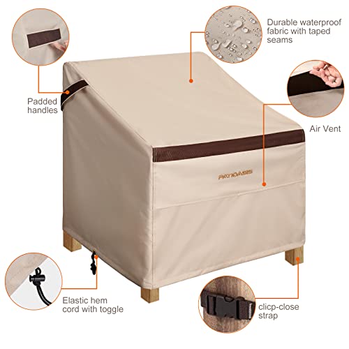 PATIOASIS Patio Chair Covers Waterproof 32''W x 37''D x 36''H Rip Resistant Lawn Chair Covers Dust-Proof UV Resistant 600D High Quality Beige/Brown Outdoor Furinture Chair Covers - Image 4
