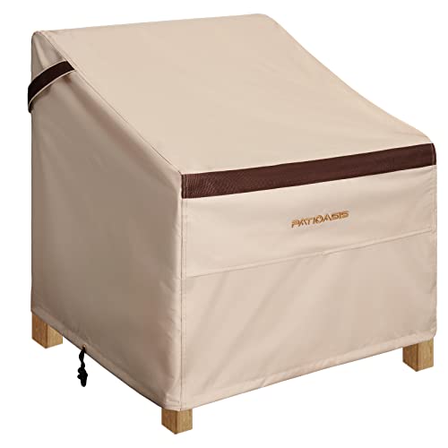 PATIOASIS Patio Chair Covers Waterproof 32''W x 37''D x 36''H Rip Resistant Lawn Chair Covers Dust-Proof UV Resistant 600D High Quality Beige/Brown Outdoor Furinture Chair Covers - Image 1