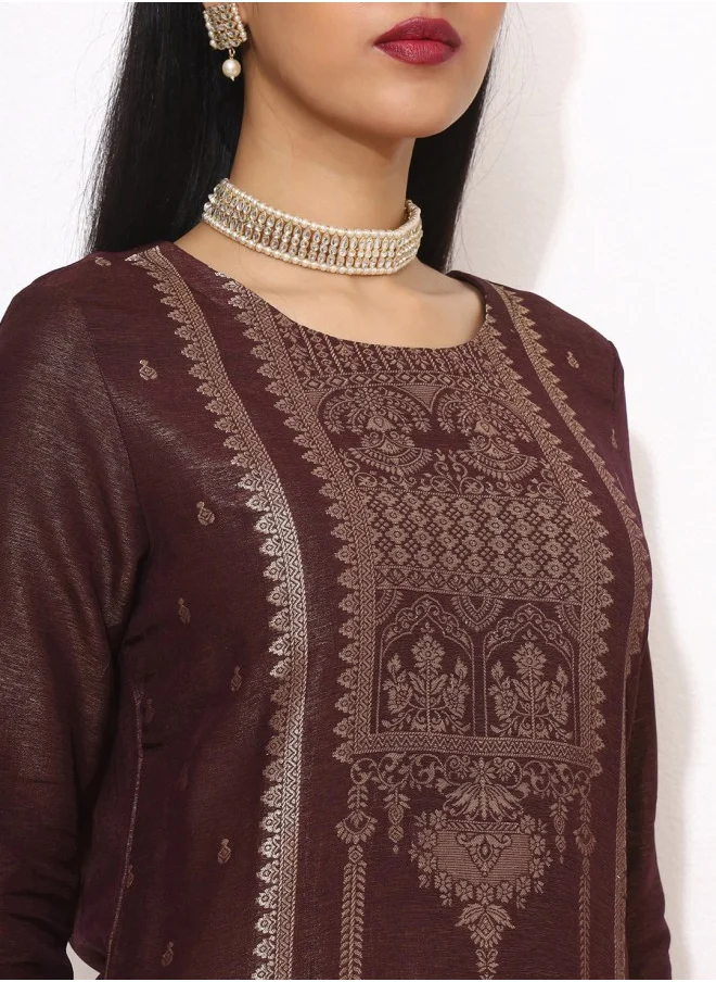 آي شين Floral Embroidered Regular Thread Work Straight Kurta With Trousers & Dupatta