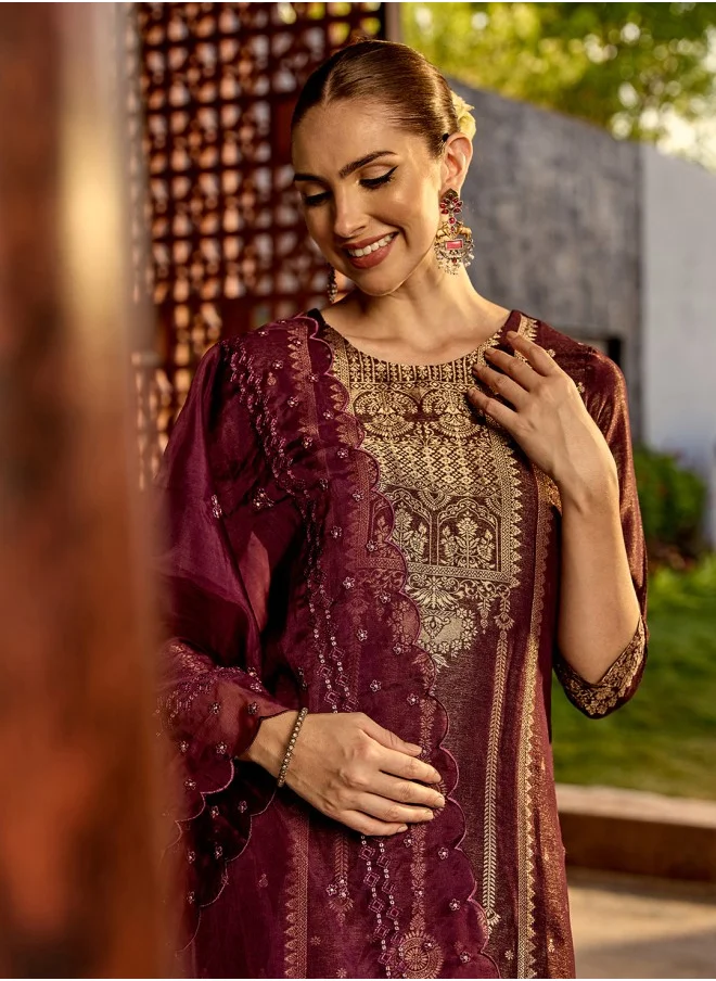 آي شين Floral Embroidered Regular Thread Work Straight Kurta With Trousers & Dupatta