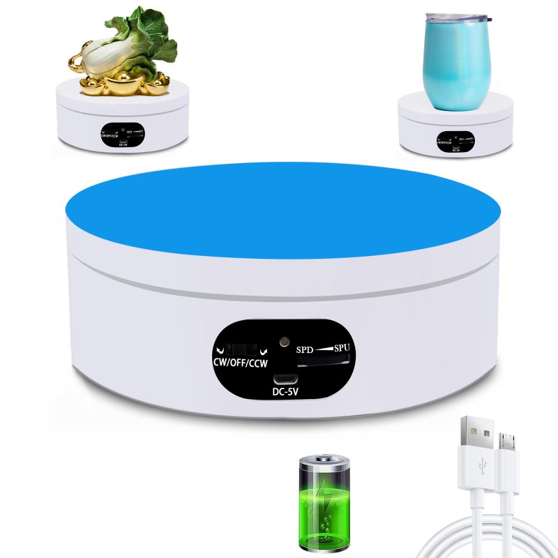 YVV Rotating Display Stand 360 Degree Motorized Rotating Turntable Adjustable Speed Rotating Display Stand Electric Spinner for Photography Products Shows Turner for Tumblers Display Base White