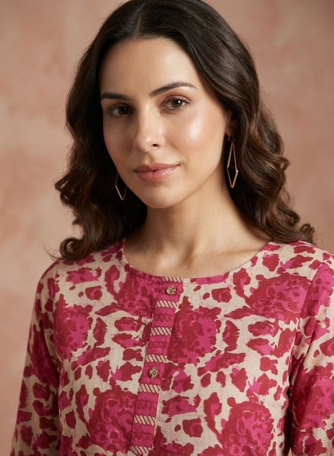 Yuris Women Magenta Printed Pure Cotton Kurta with Trousers & With Dupatta - Image 2