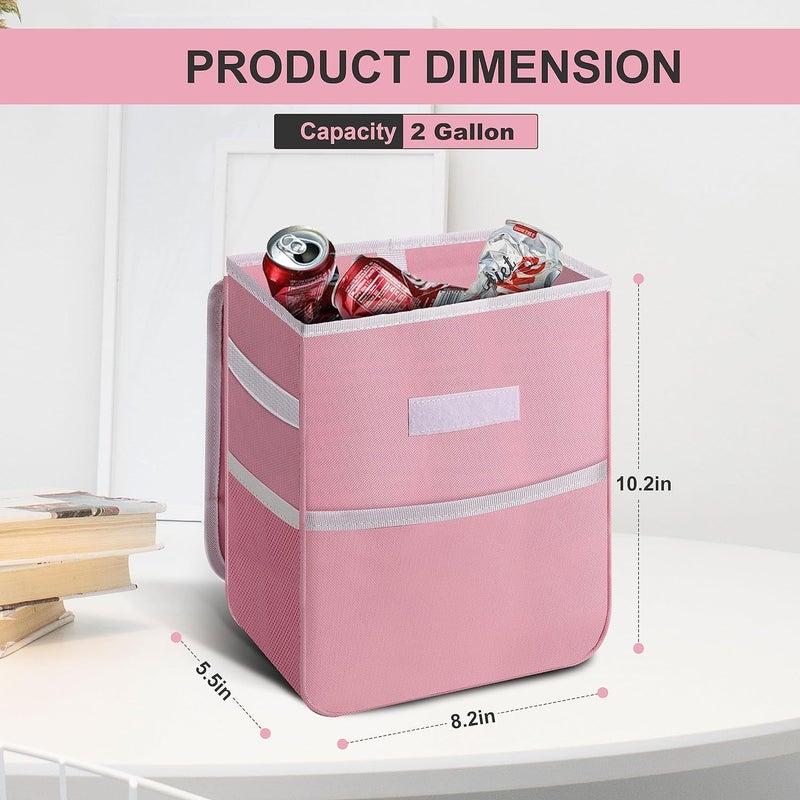 Simple Deluxe Car Trash Can with Lid and Storage Pockets, Multipurpose Garbage Bin with Adjustable Straps, Collapsible and Portable Organizer, 2 Gallon, Pink - Image 3