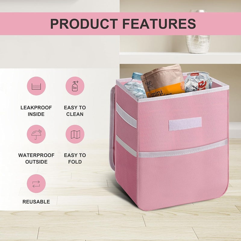 Simple Deluxe Car Trash Can with Lid and Storage Pockets, Multipurpose Garbage Bin with Adjustable Straps, Collapsible and Portable Organizer, 2 Gallon, Pink - Image 5